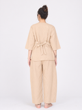 Yogini 100% Cotton Yoga Set with Barrel Pant and Henley Top | Beige