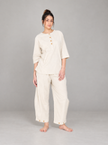 Yogini 100% Cotton Yoga Set with Barrel Pant and Henley Top | Off White
