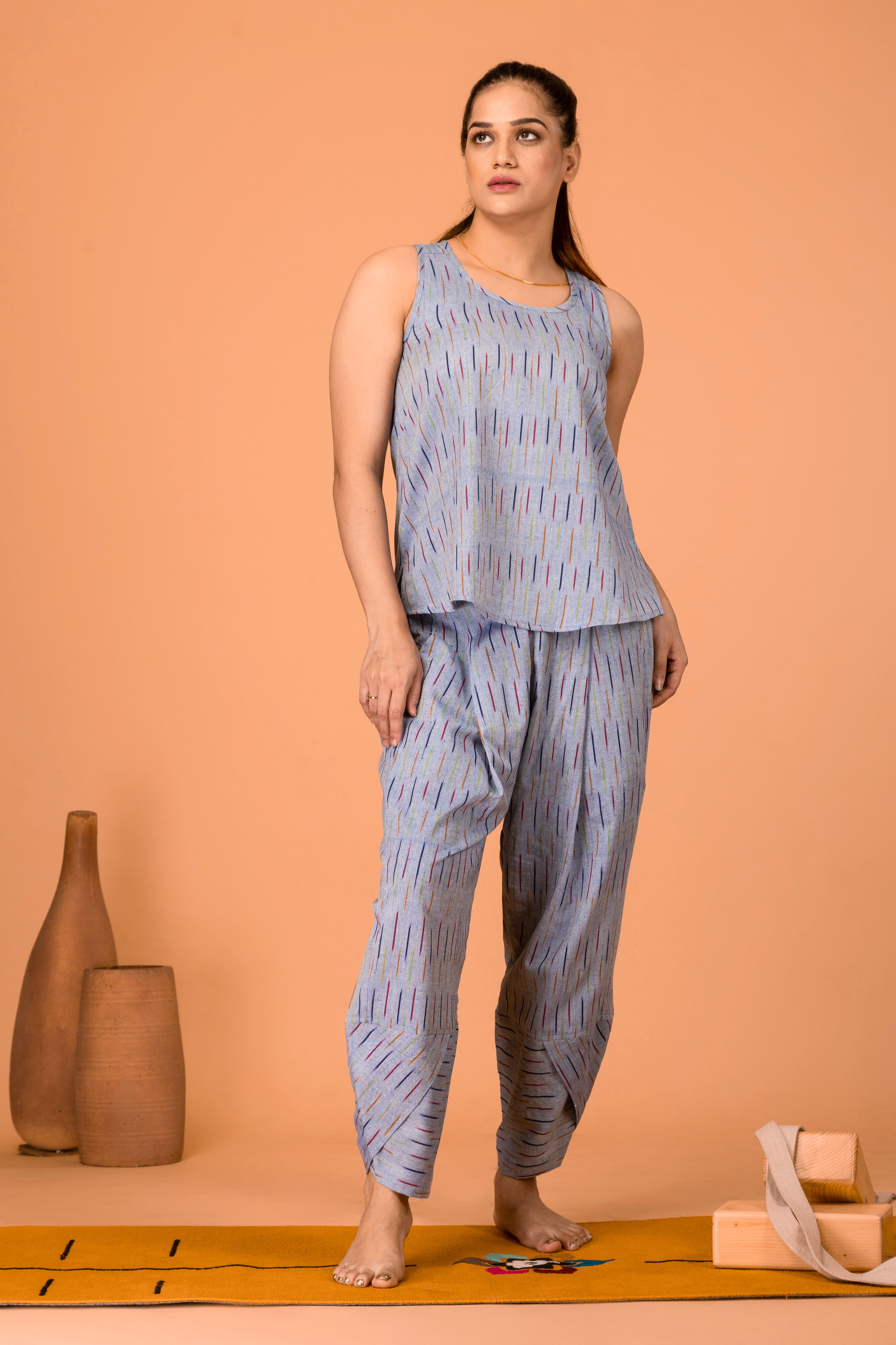 Dhara Yoga Top- Ikat Blue