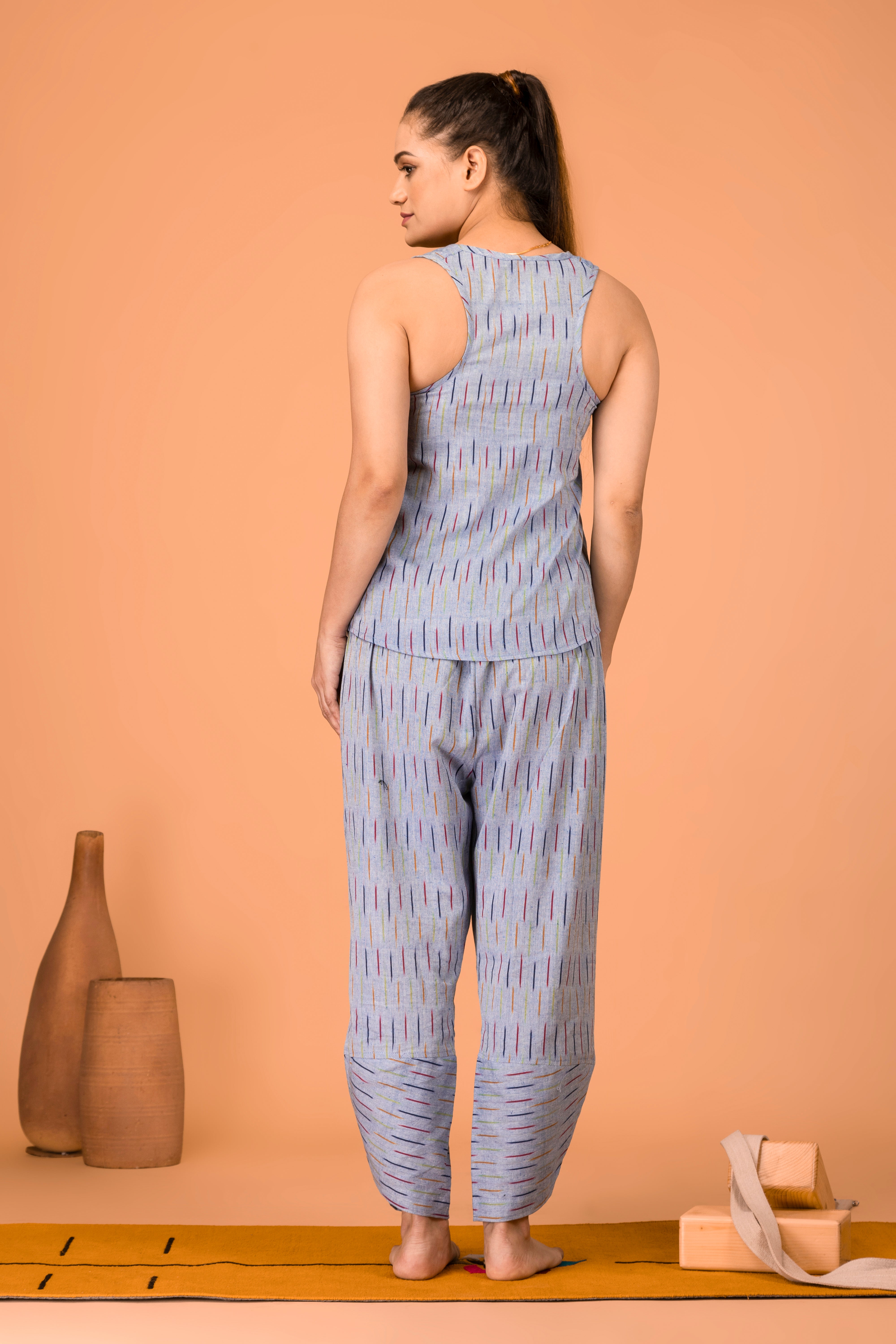 Dhara Yoga Top- Ikat Blue