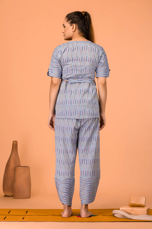 Dhara Yoga Top Covered (With Sleeves)- Ikat Blue