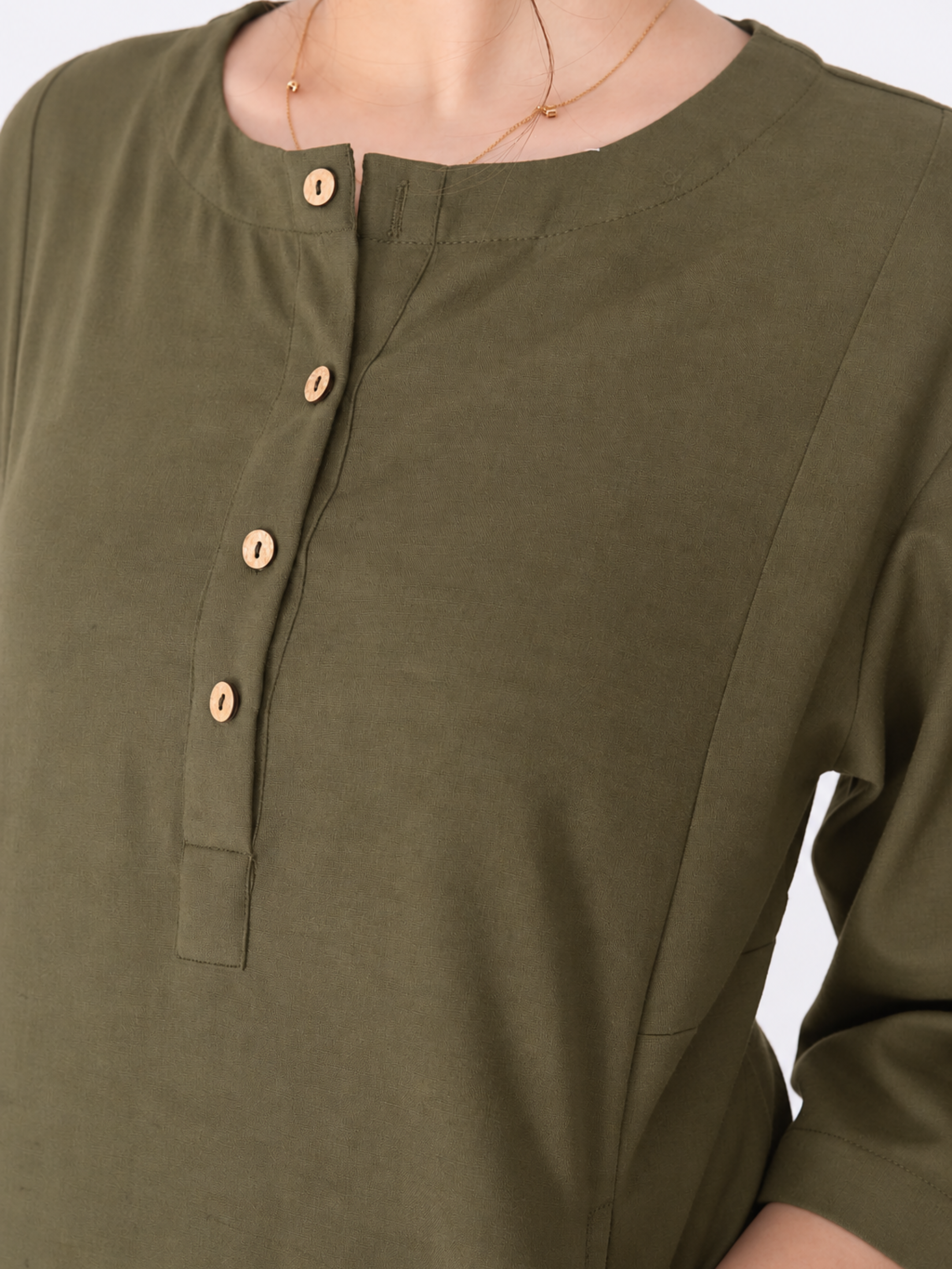 Yogini 100% Cotton Yoga Set with Barrel Pant and Henley Top | Olive