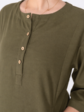Yogini 100% Cotton Yoga Set with Barrel Pant and Henley Top | Olive