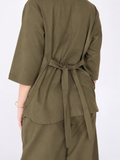 Yogini 100% Cotton Yoga Set with Barrel Pant and Henley Top | Olive