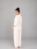 Yogini 100% Cotton Yoga Set with Barrel Pant and Henley Top | Off White