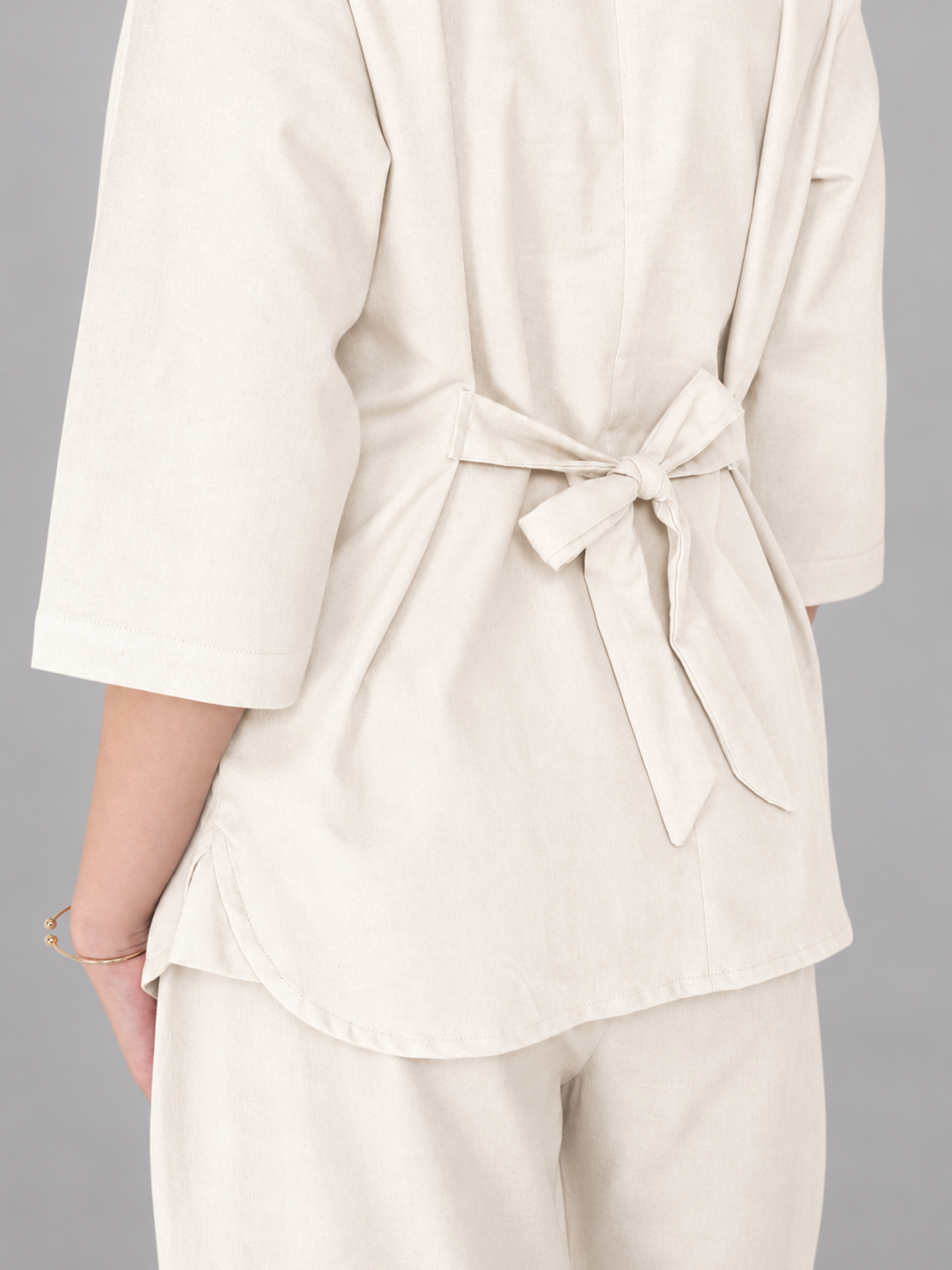 Yogini 100% Cotton Yoga Set with Barrel Pant and Henley Top | Off White