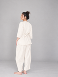 Yogini 100% Cotton Yoga Set with Barrel Pant and Henley Top | Off White