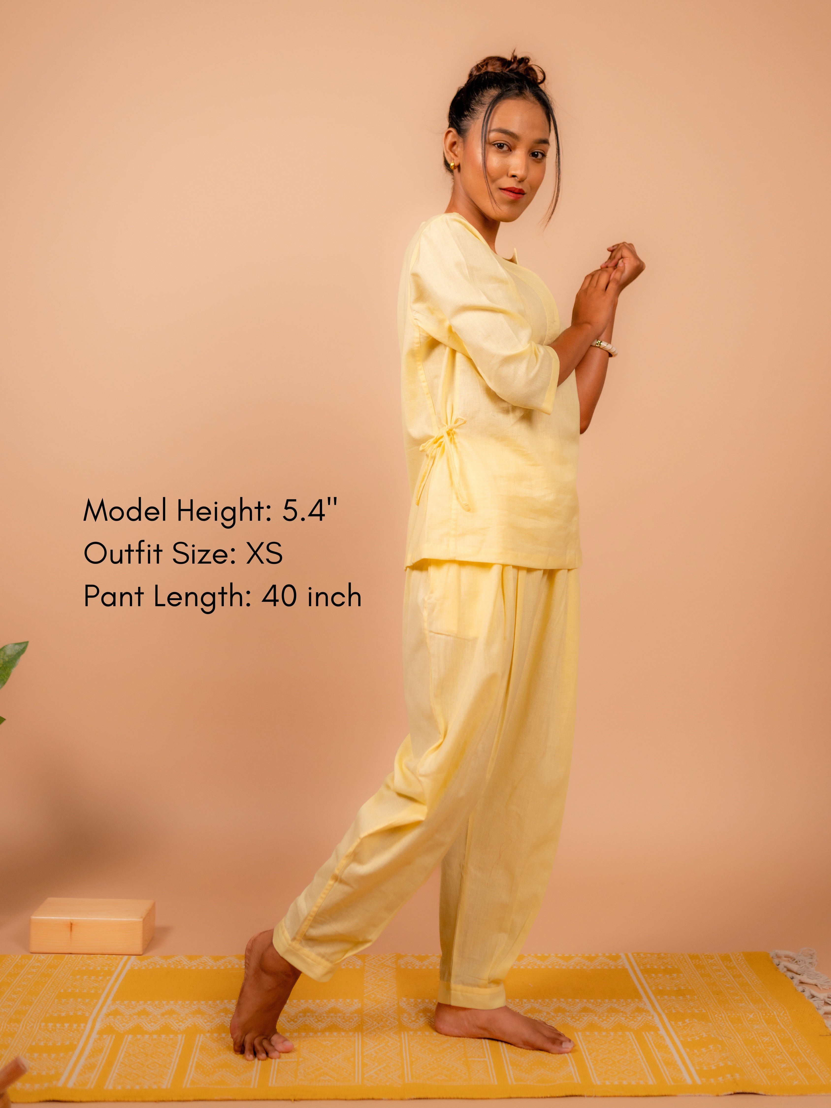 Cotton Yoga Co-ord Set for Women- Butter Yellow | Aarohi