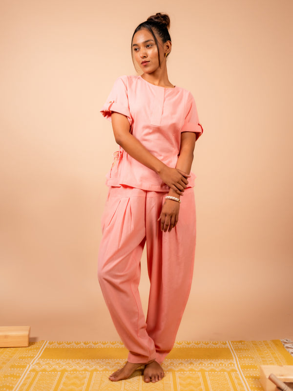 Cotton Yoga Co-ord Set for Women- Peach | Ira