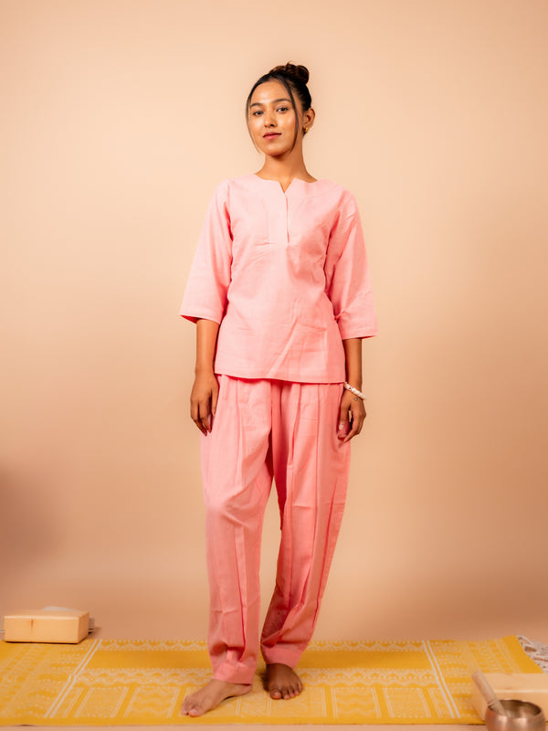 Cotton Yoga Co-ord Set for Women- Peach | Aarohi