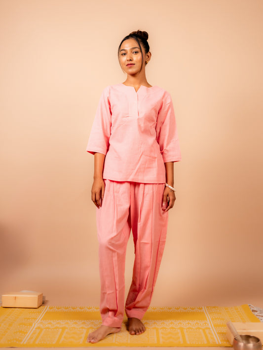 Cotton Yoga Co-ord Set for Women- Peach | Aarohi
