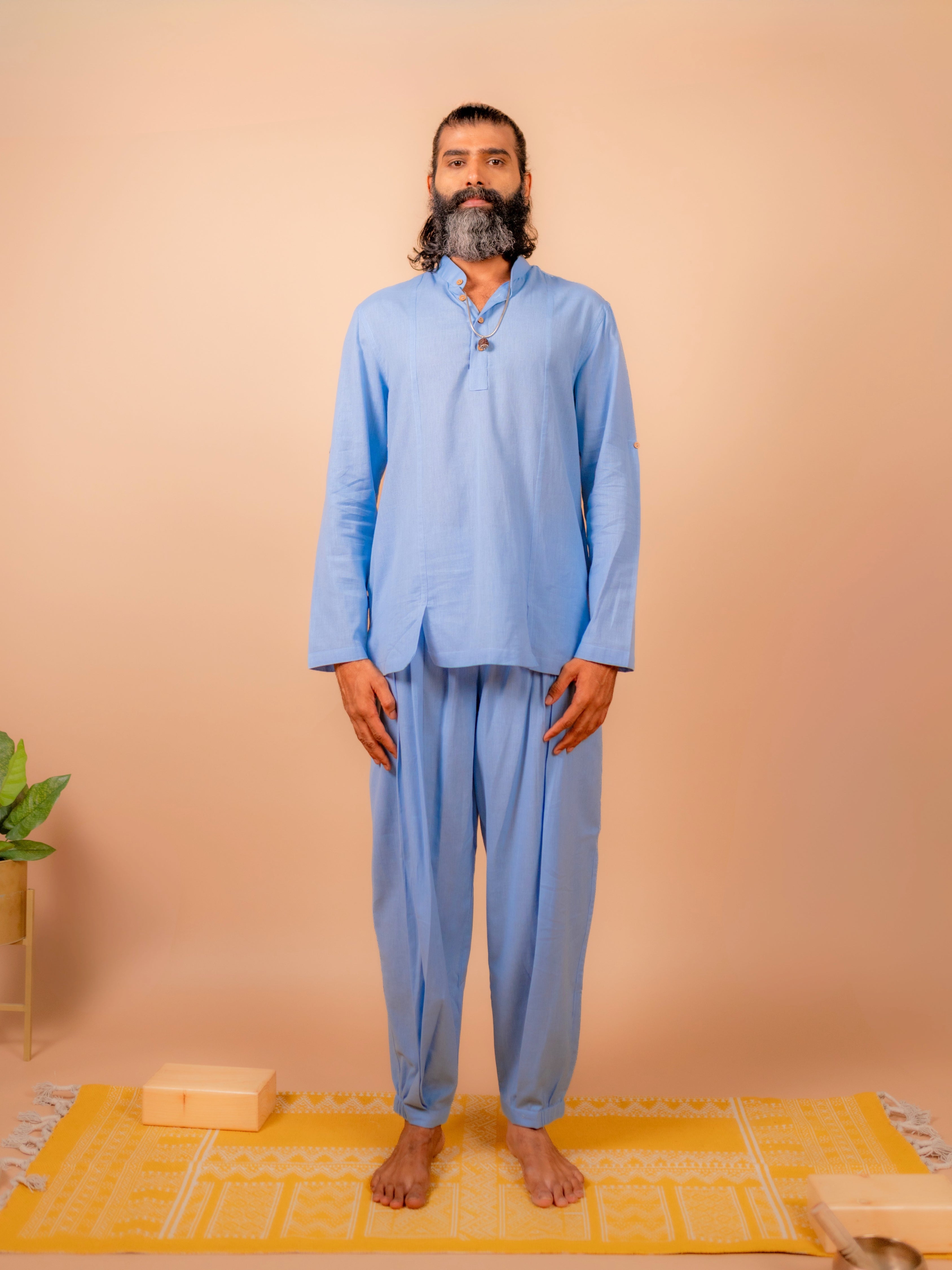 Cotton Yoga Pleated Pants for Men- Powder Blue | Tejas