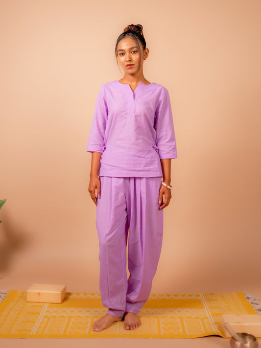 Cotton Yoga Co-ord Set for Women- Lavender | Aarohi