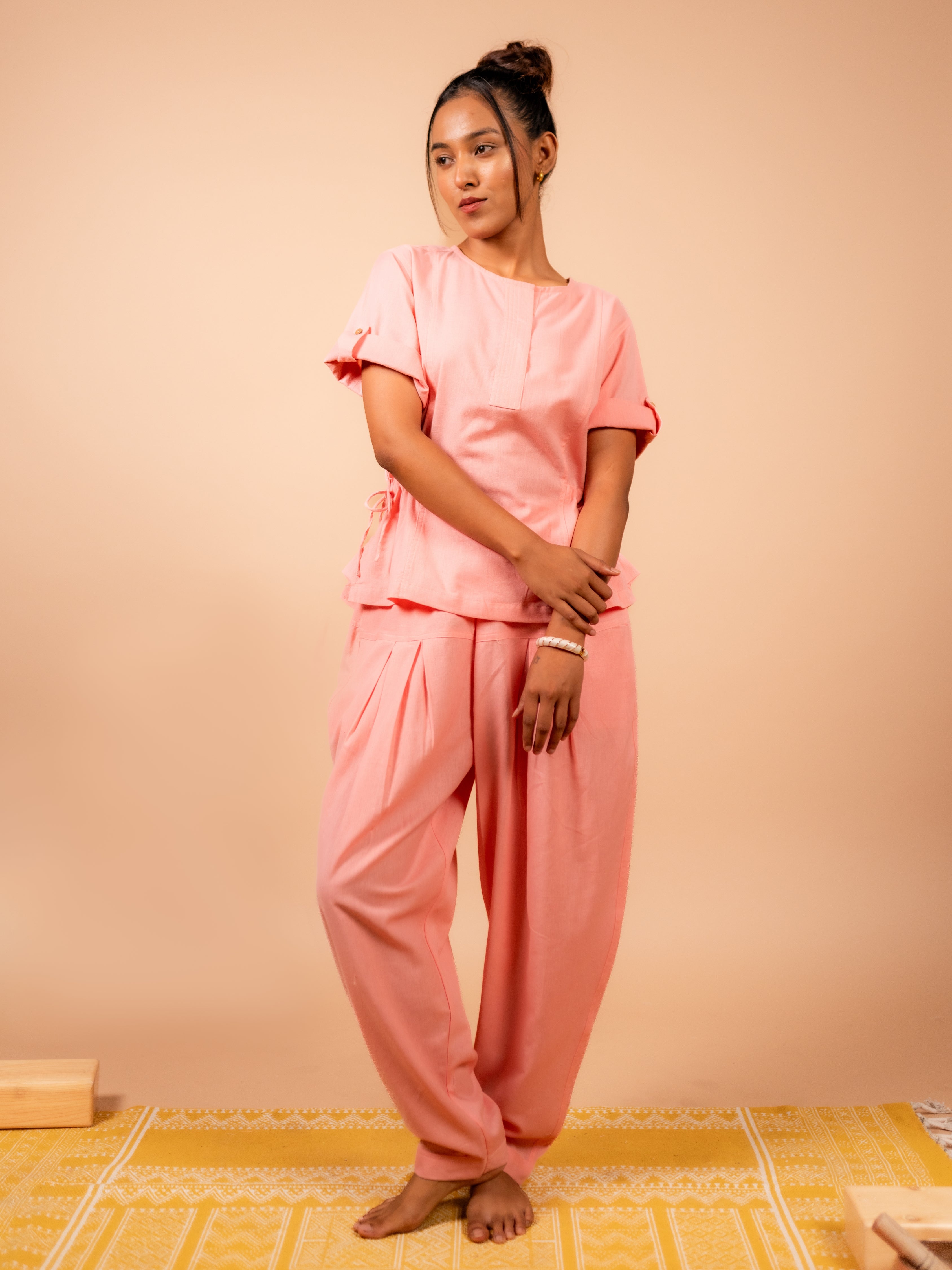 Cotton Yoga half Sleeves Top for Women- Peach | Ira