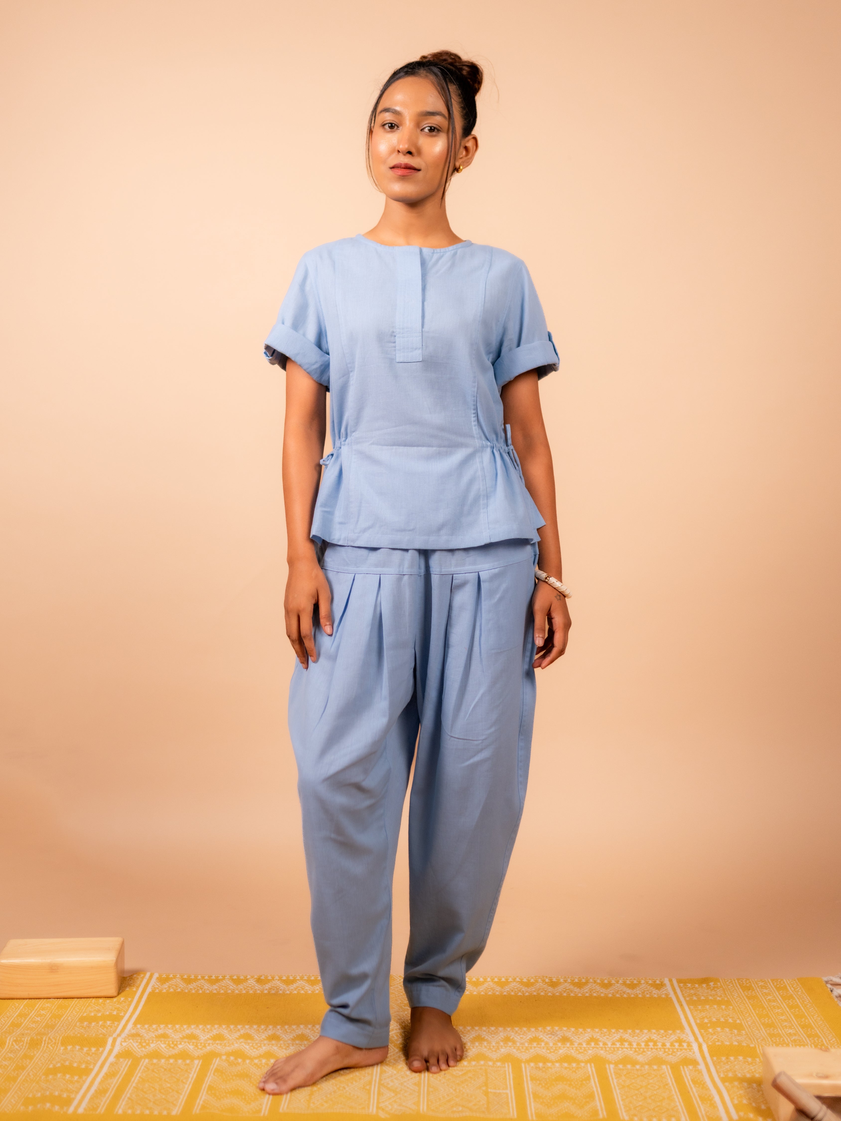 Cotton Yoga Co-ord Set for Women- Powder Blue | Ira