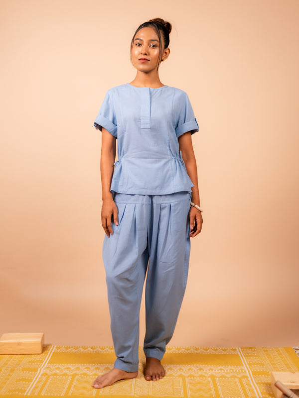 Cotton Yoga Co-ord Set for Women- Powder Blue | Ira