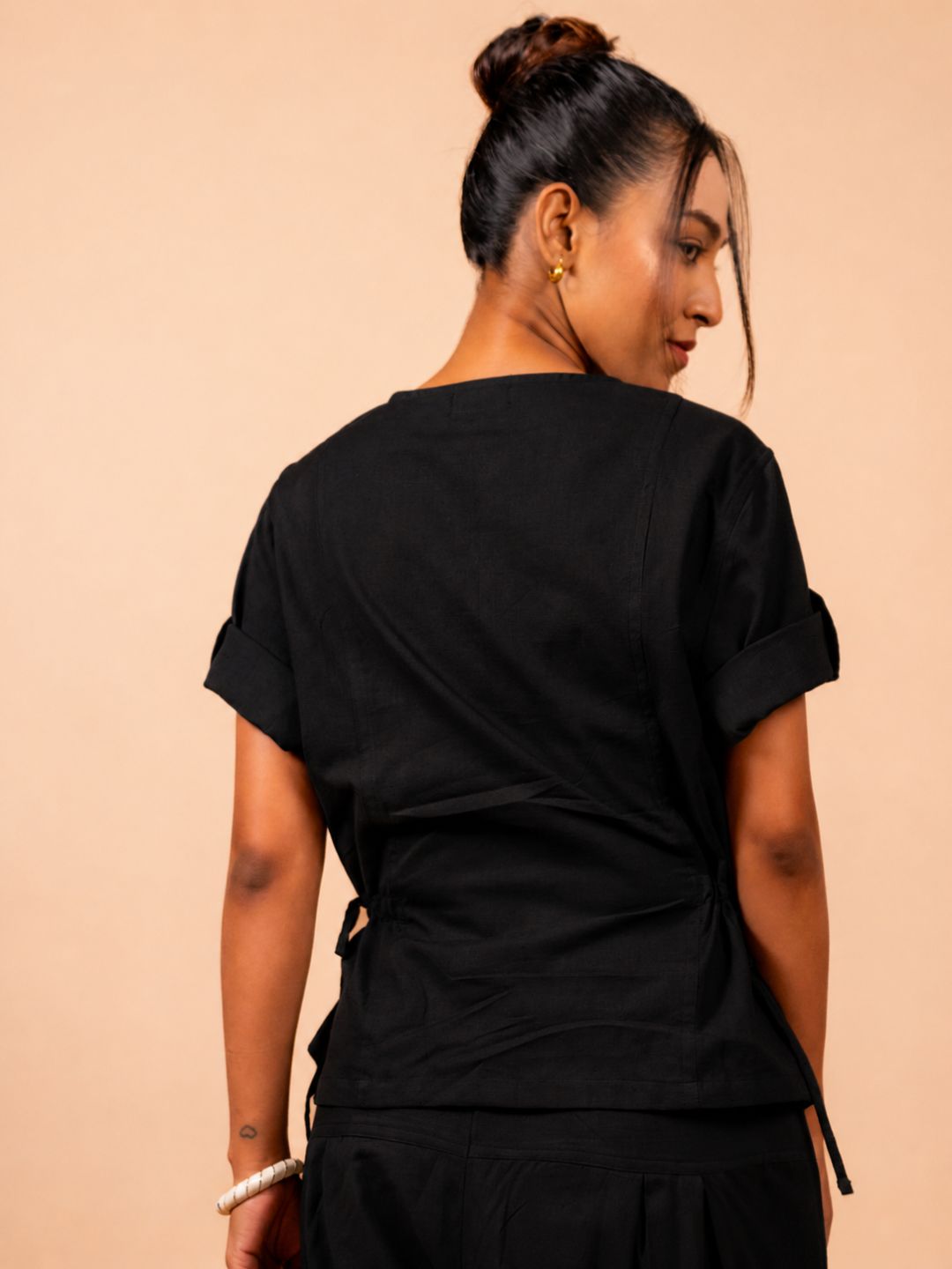 Cotton Yoga half Sleeves Top for Women- Black | Ira