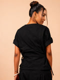 Cotton Yoga half Sleeves Top for Women- Black | Ira