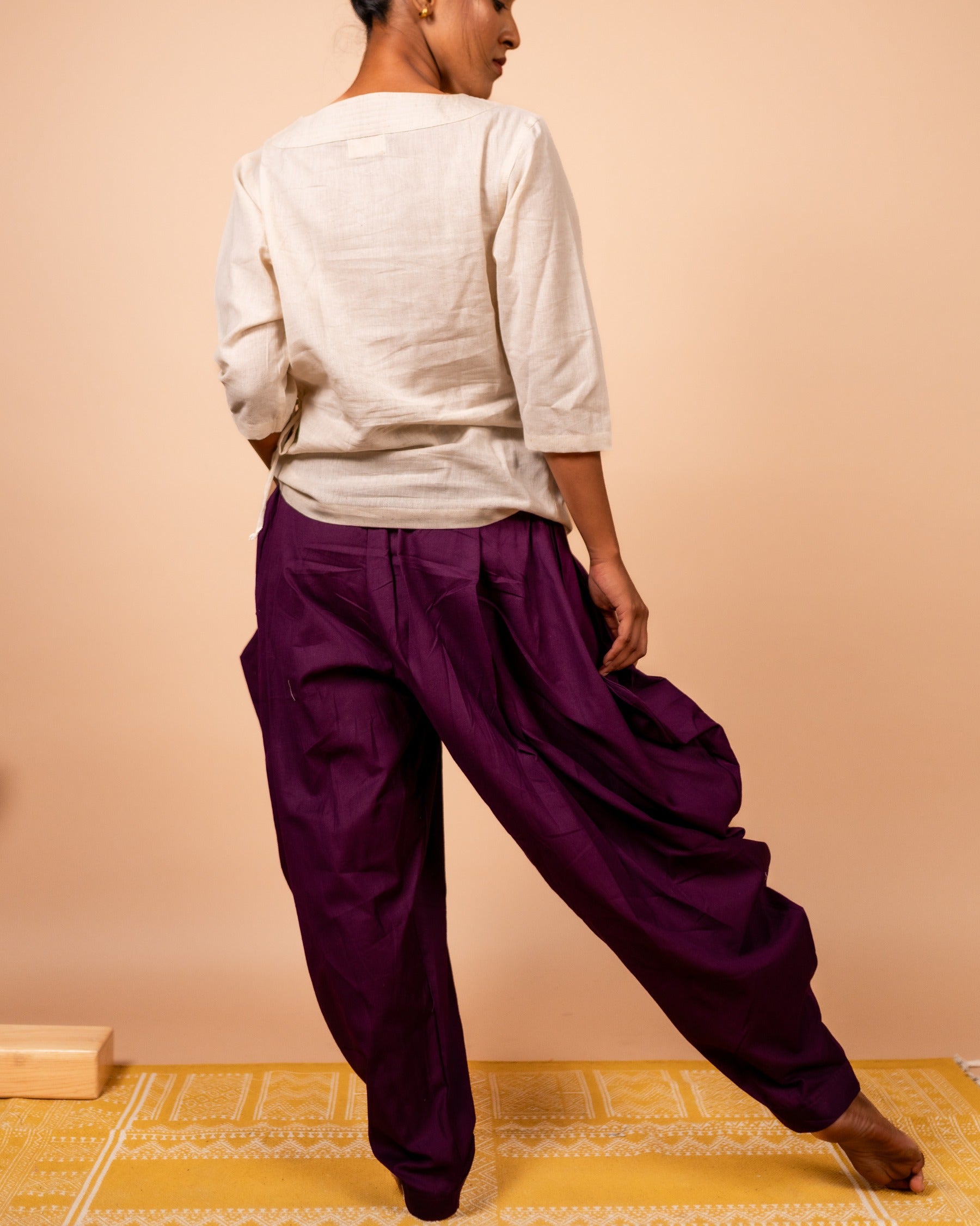 Unisex Cotton Dhoti Yoga Pants- Plum | Sutra