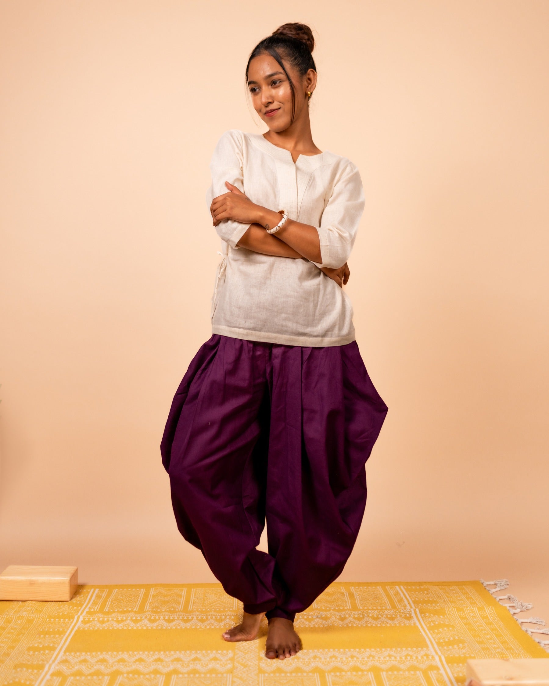 Unisex Cotton Dhoti Yoga Pants- Plum | Sutra