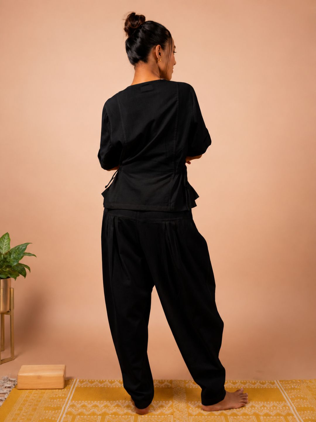 Cotton Yoga Co-ord Set for Women- Black | Ira