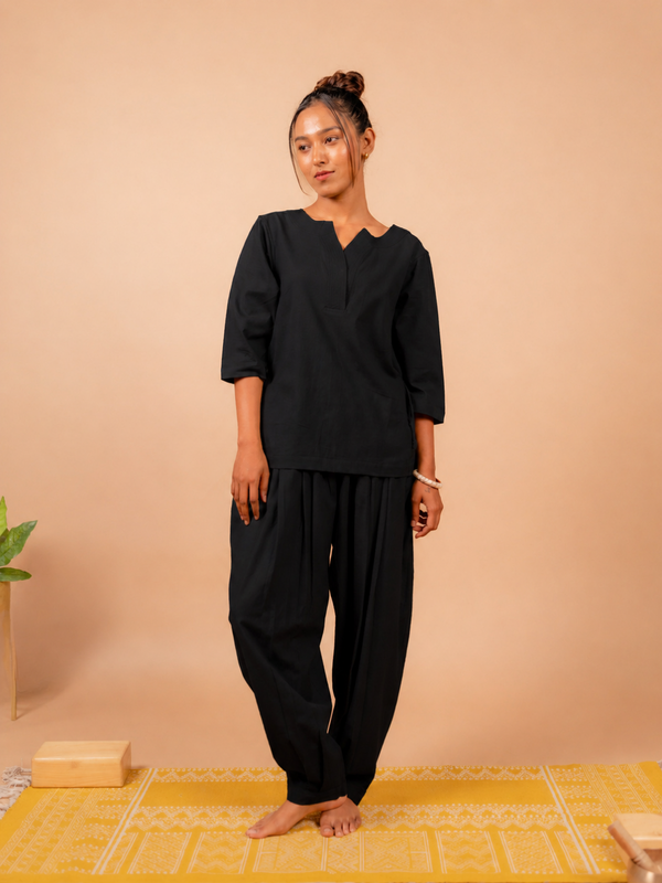Cotton Yoga Co-ord Set for Women- Black | Aarohi