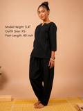 Cotton Yoga Co-ord Set for Women- Black | Aarohi