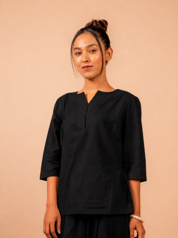 Cotton Yoga Top for Women- Black | Aarohi