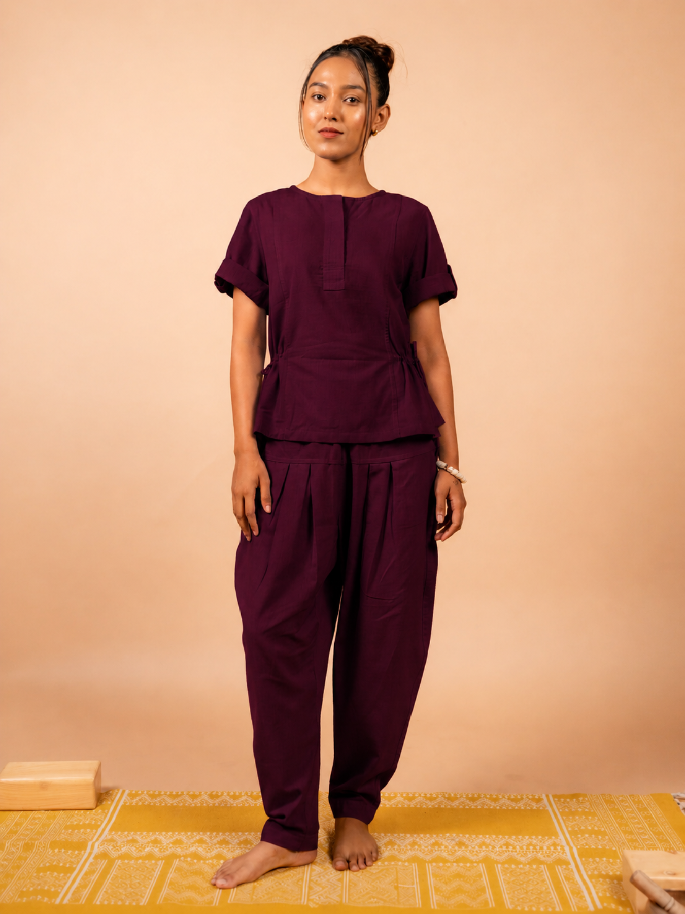 Cotton Yoga Co-ord Set for Women- Plum | Ira