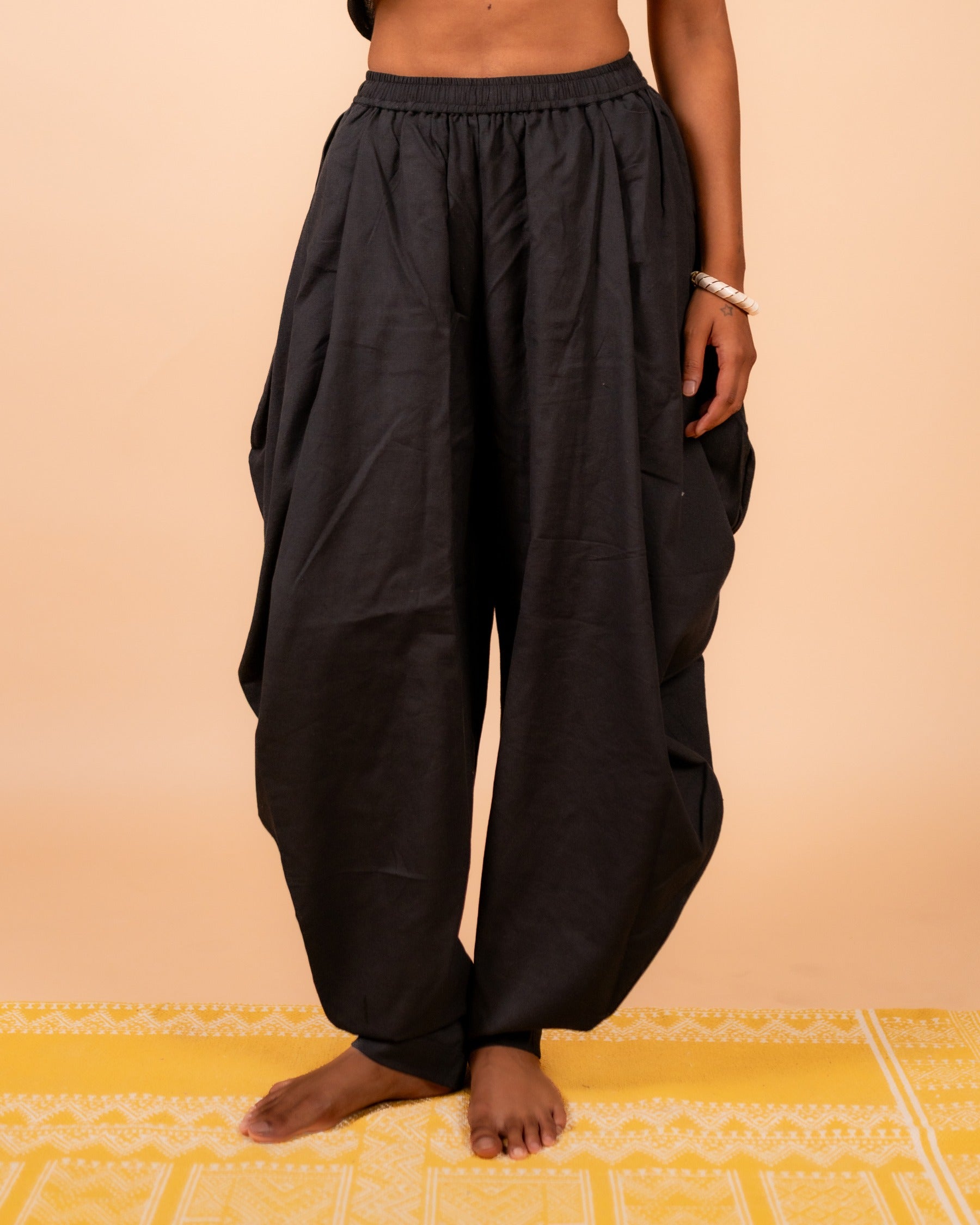 Unisex Cotton Dhoti Yoga Pants- Black | Sutra
