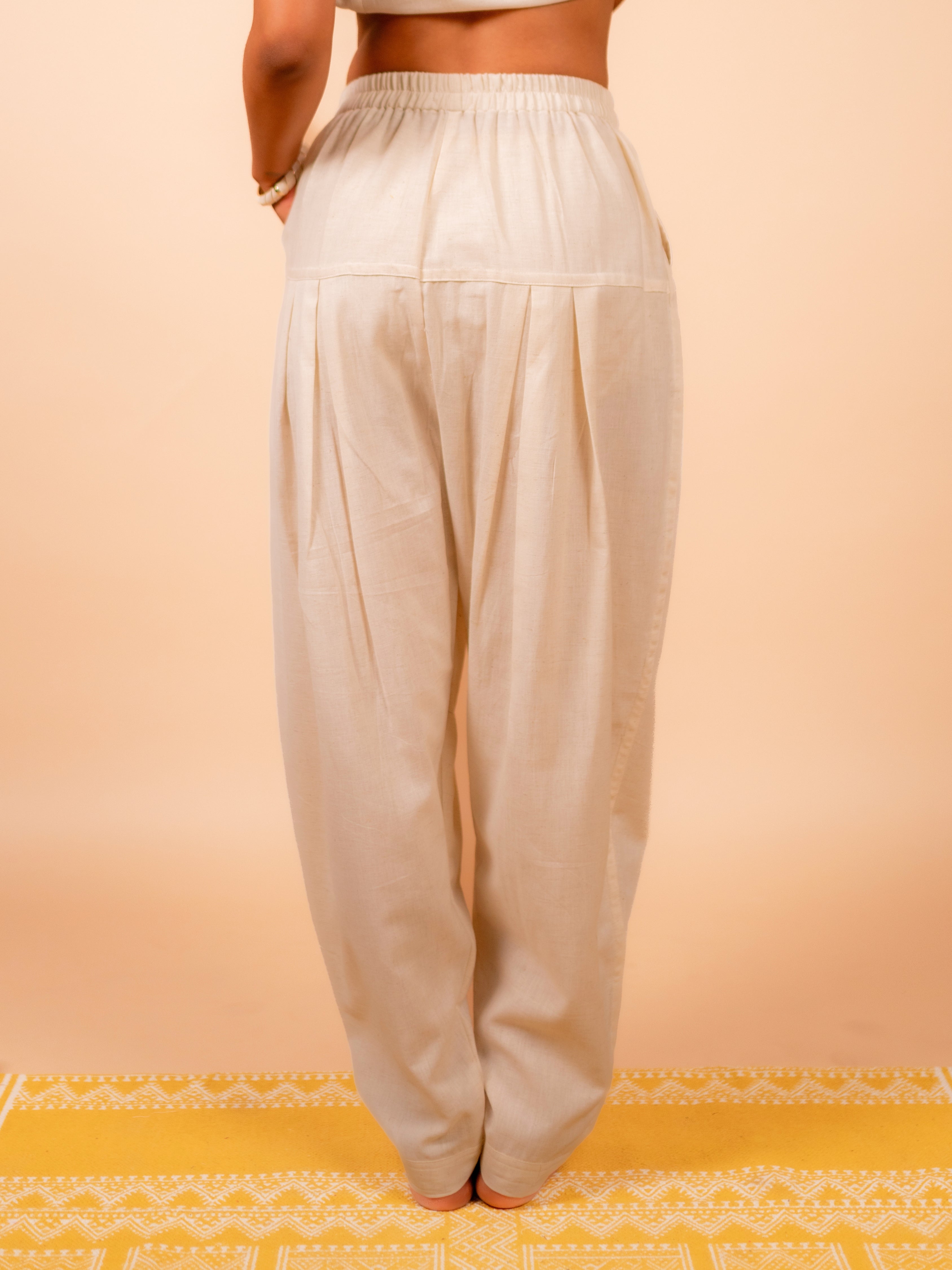 Cotton Yoga Salwar Pants for Women- Off White | Ira