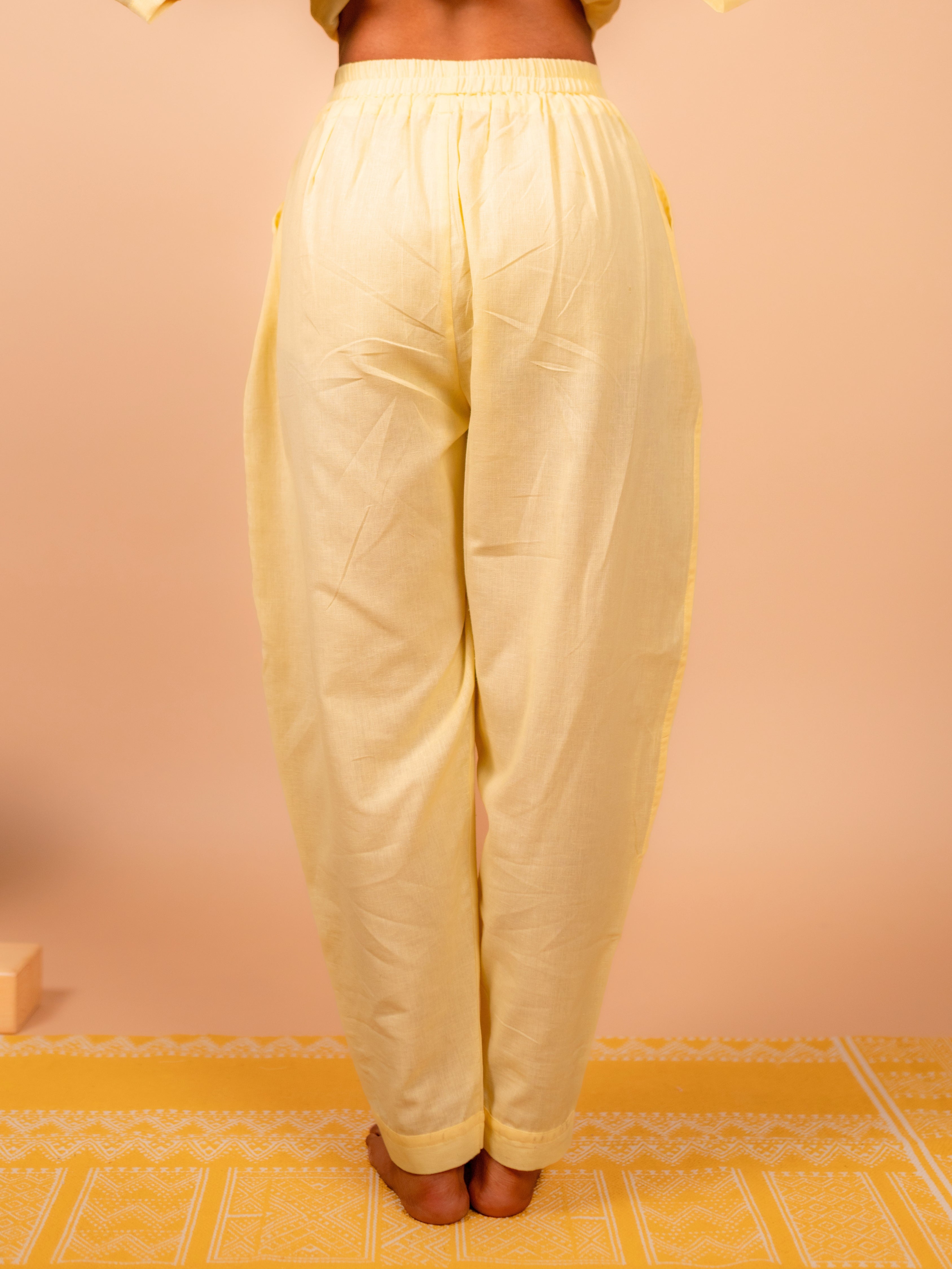 Cotton Yoga Baggy Pants for Women- Butter Yellow | Aarohi