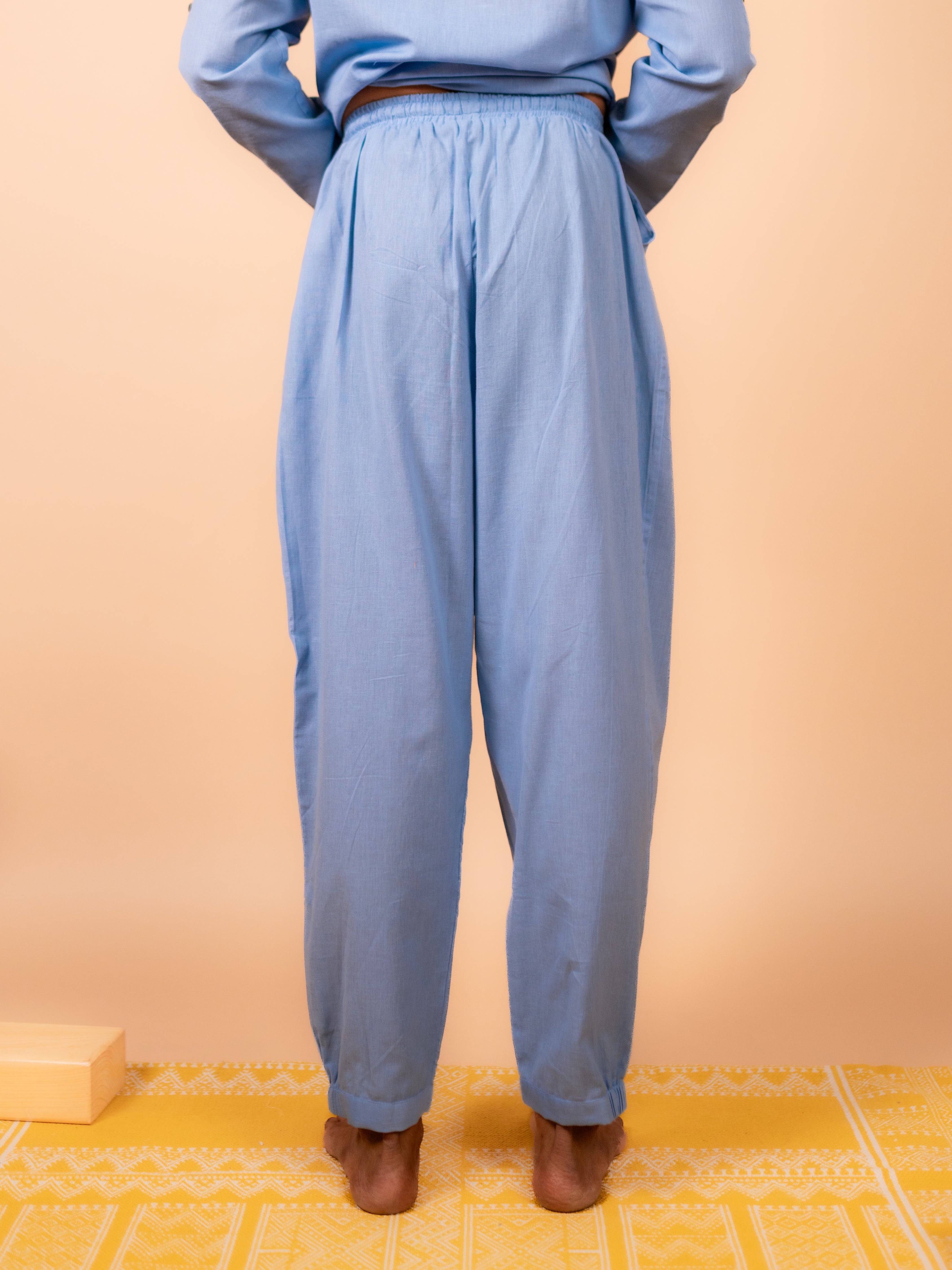 Cotton Yoga Pleated Pants for Men- Powder Blue | Tejas