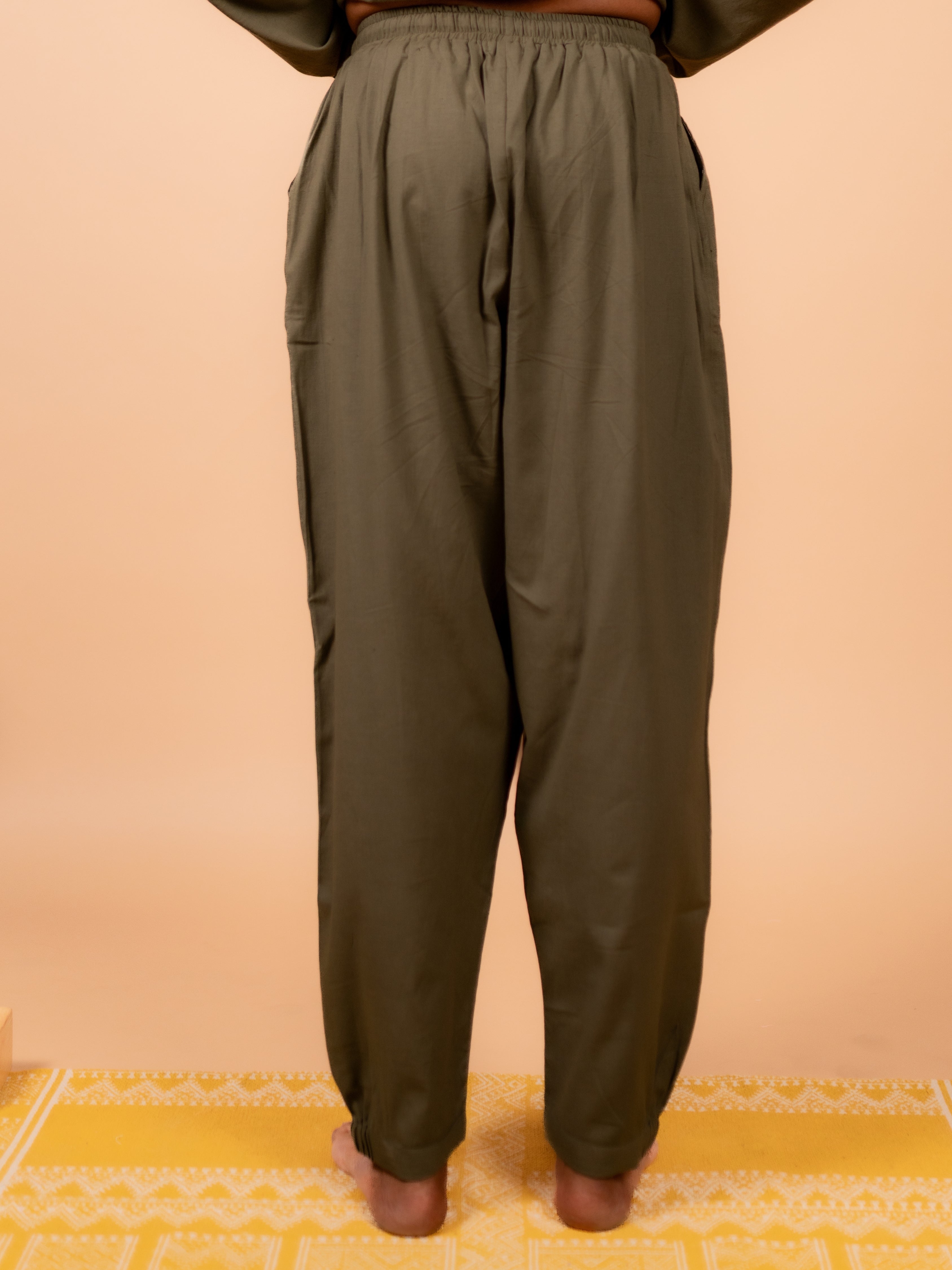 Cotton Yoga Pleated Pants for Men- Olive Green | Tejas