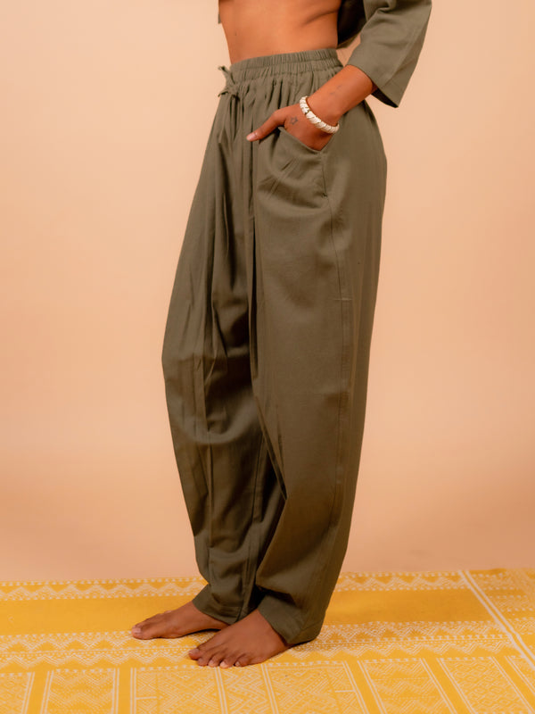 Cotton Yoga Baggy Pants for Women- Olive Green | Aarohi