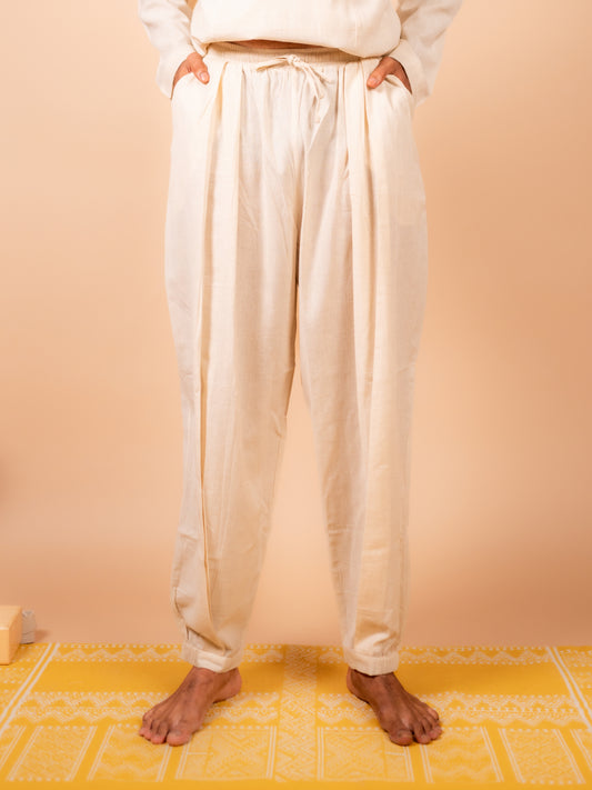Cotton Yoga Pleated Pants for Men- Off White | Tejas