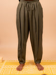 Cotton Yoga Pleated Pants for Men- Olive Green | Tejas