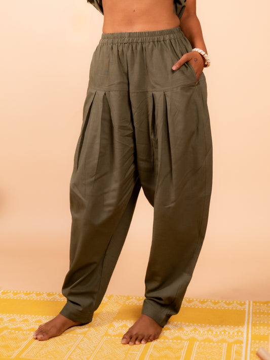Cotton Yoga Salwar Pants for Women- Olive Green | Ira