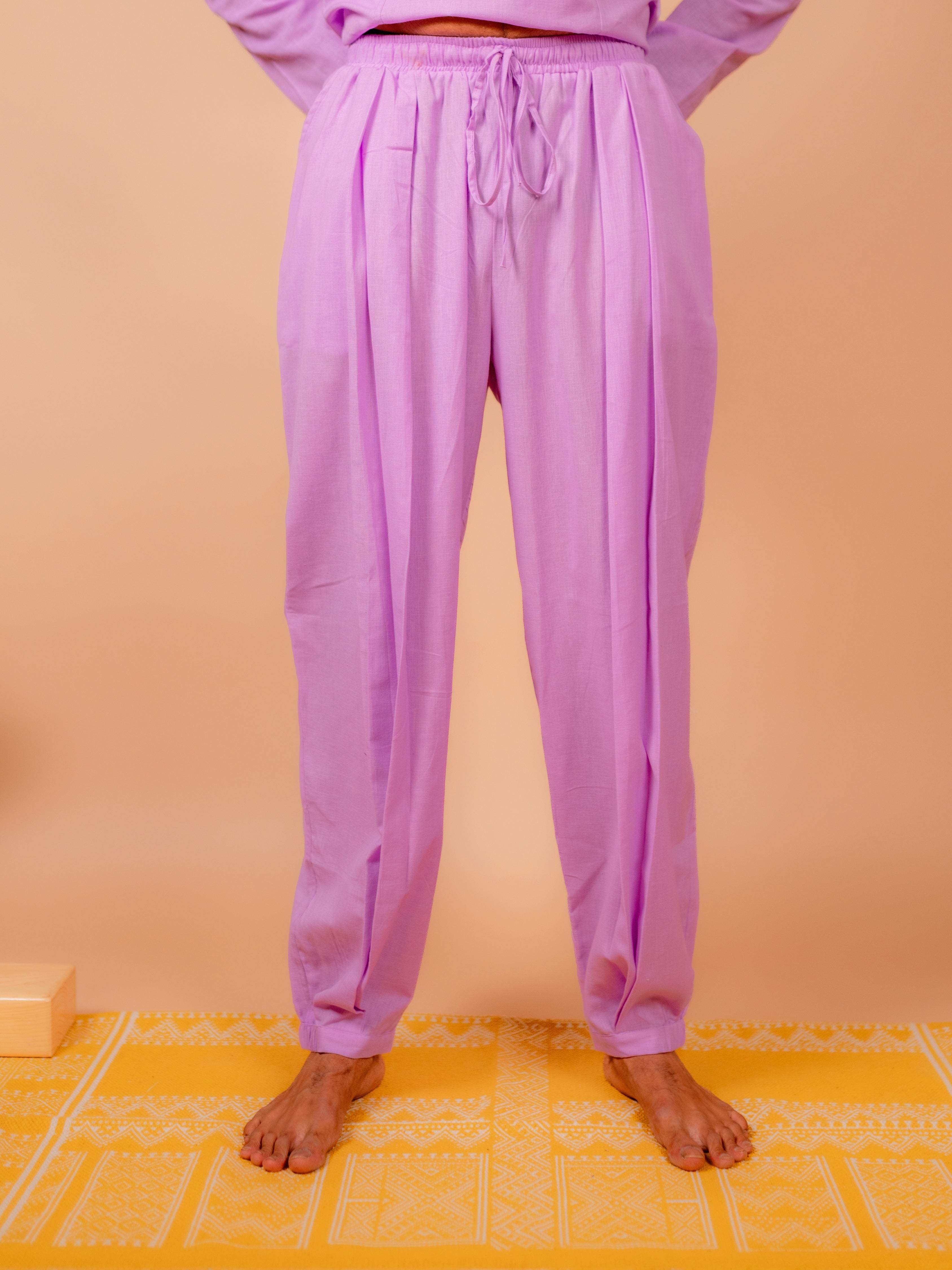 Cotton Yoga Pleated Pants for Men- Lavender | Tejas