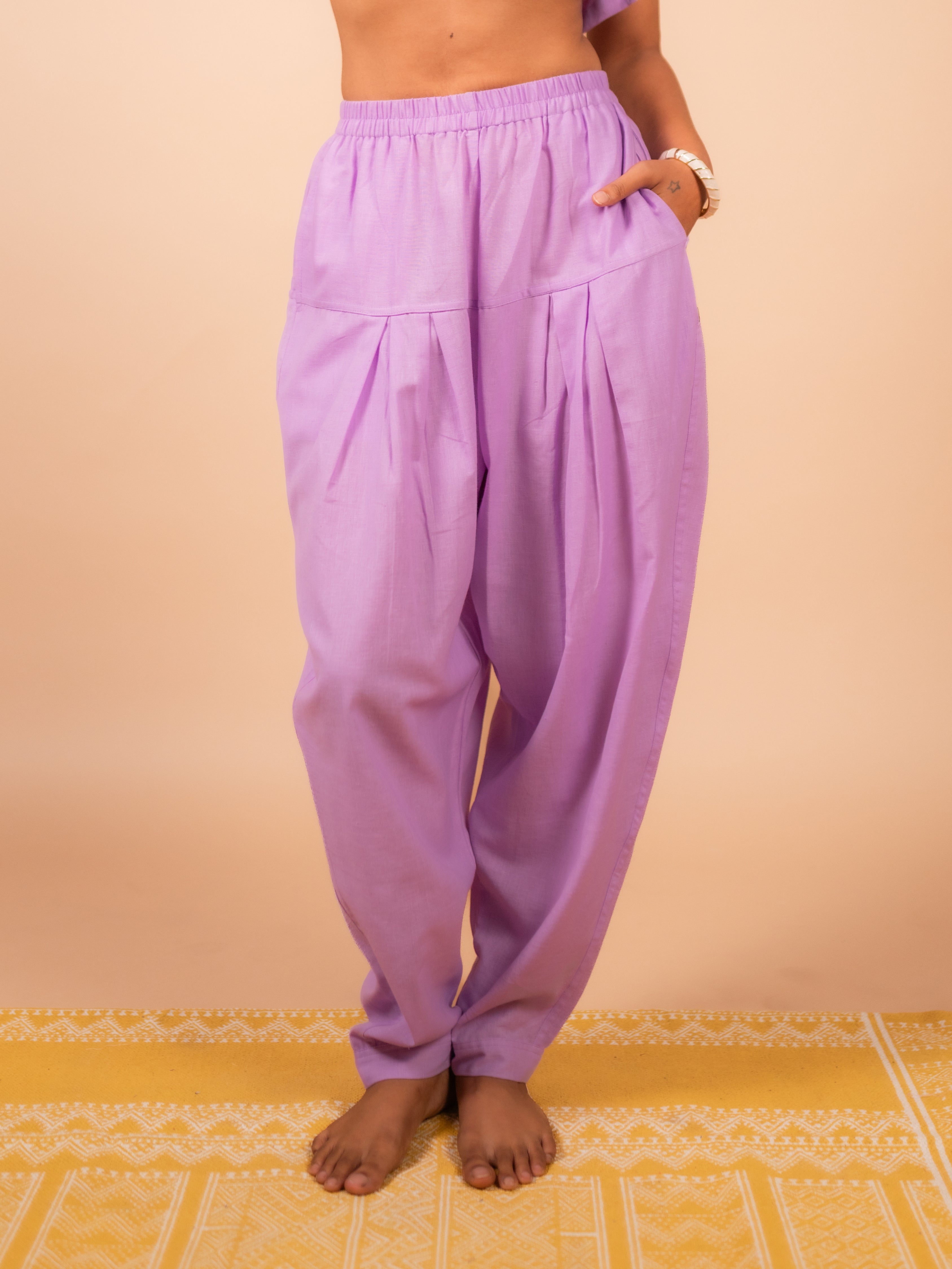 Cotton Yoga Salwar Pants for Women- Lavender | Ira
