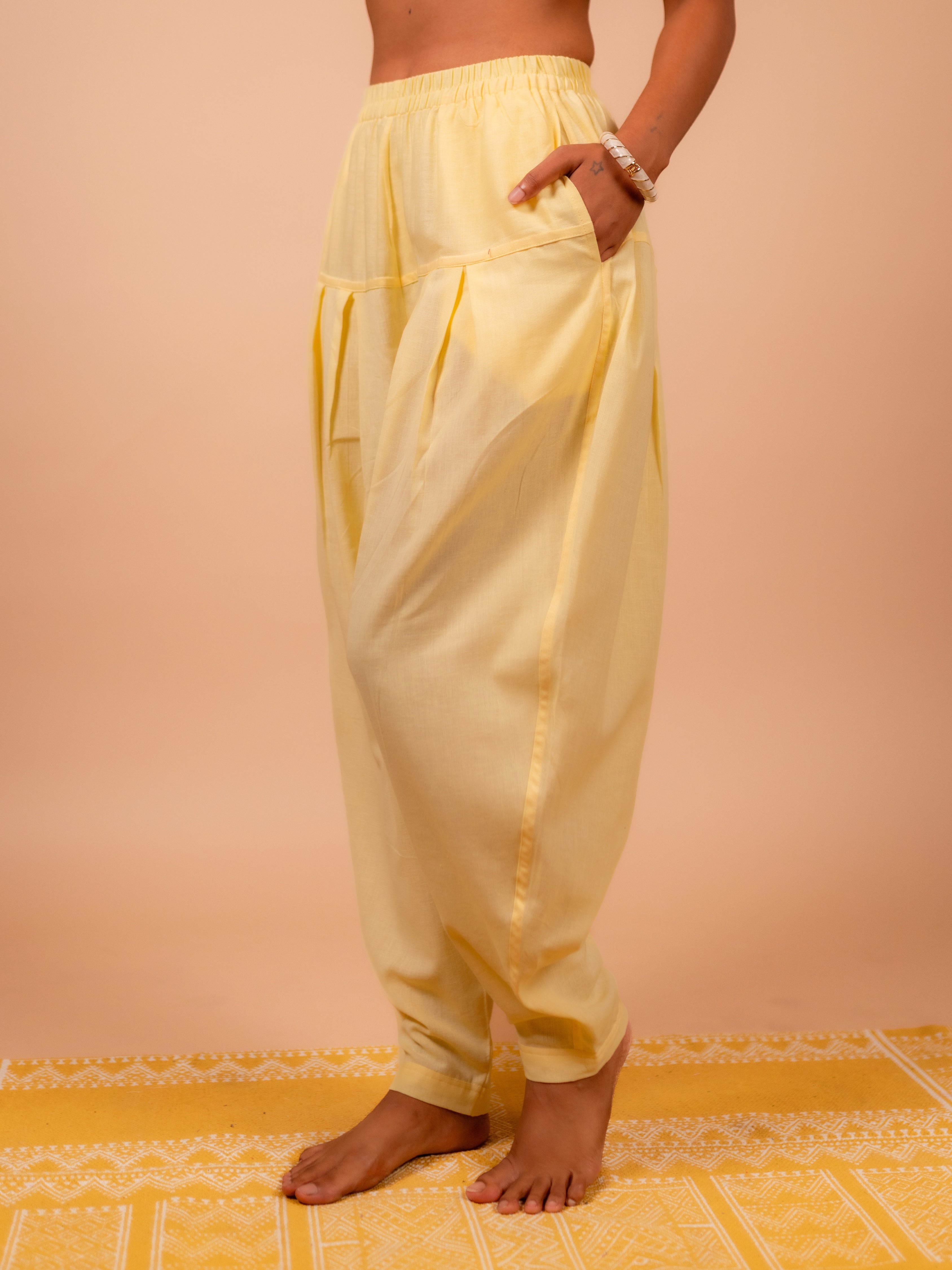 Cotton Yoga Salwar Pants for Women- Butter Yellow | Ira