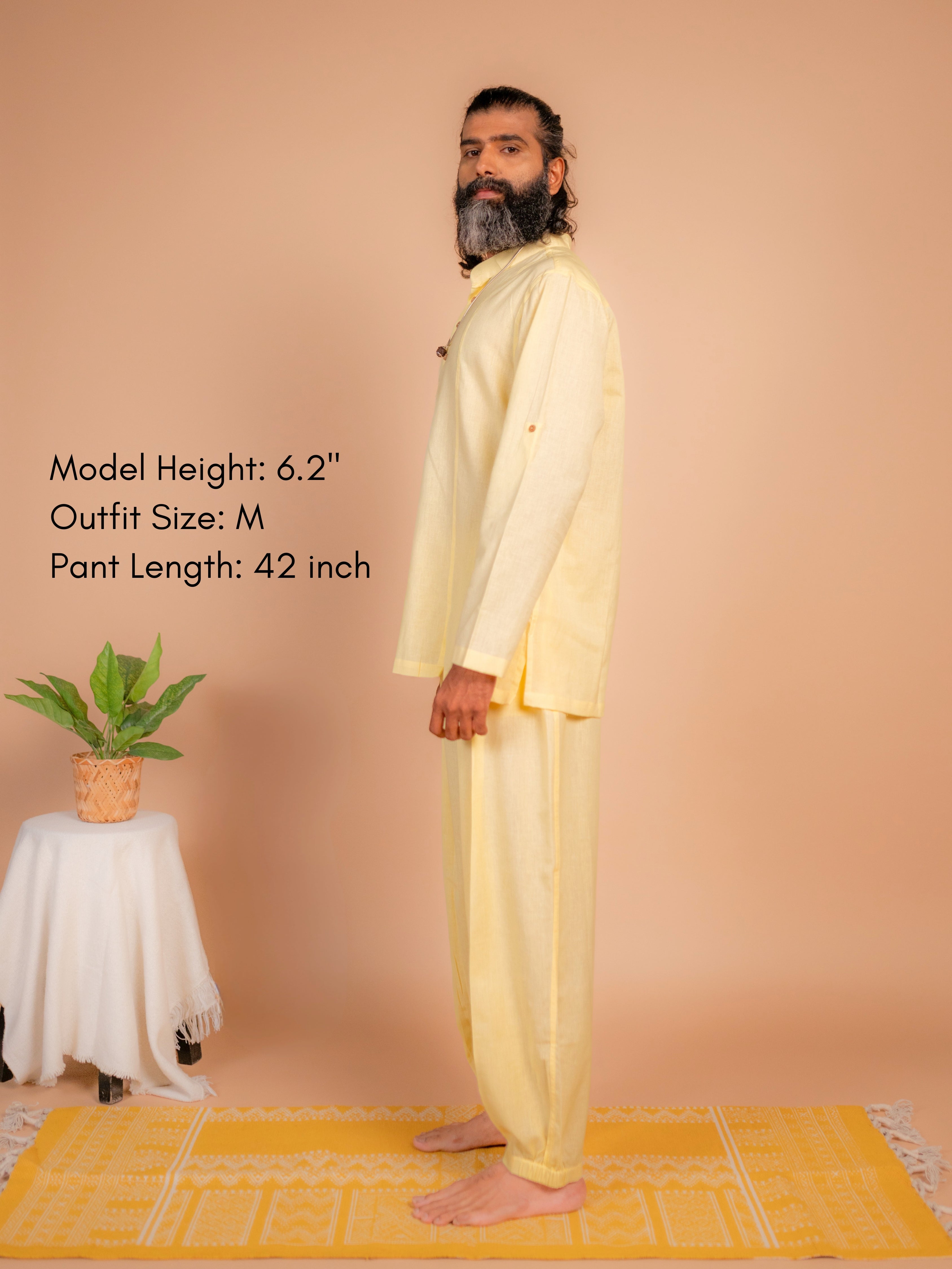 Cotton Yoga Mandarin Collar Top for Men- Butter Yellow | Tejas