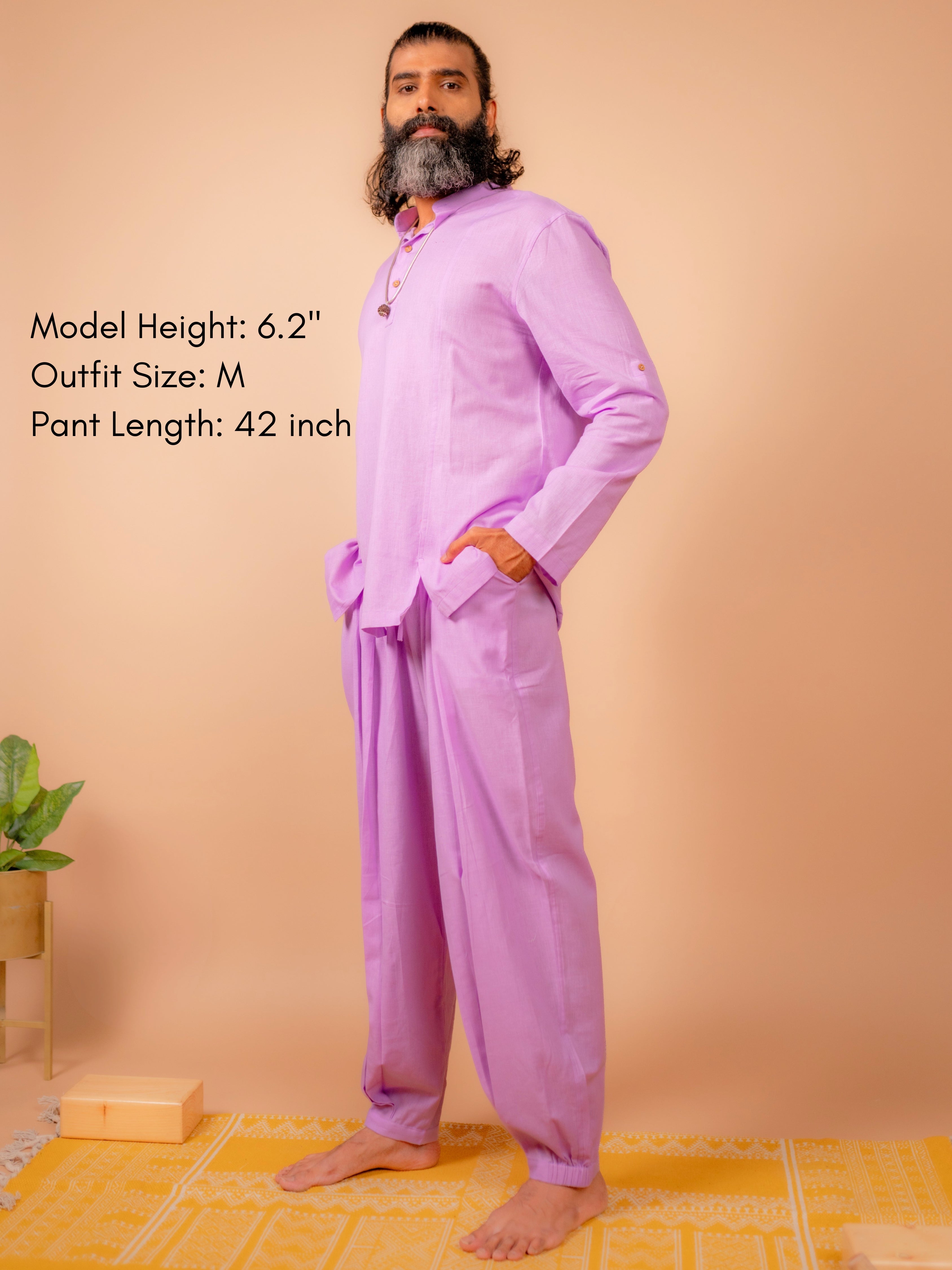 Cotton Yoga Mandarin Collar Top for Men- Lavender | Tejas