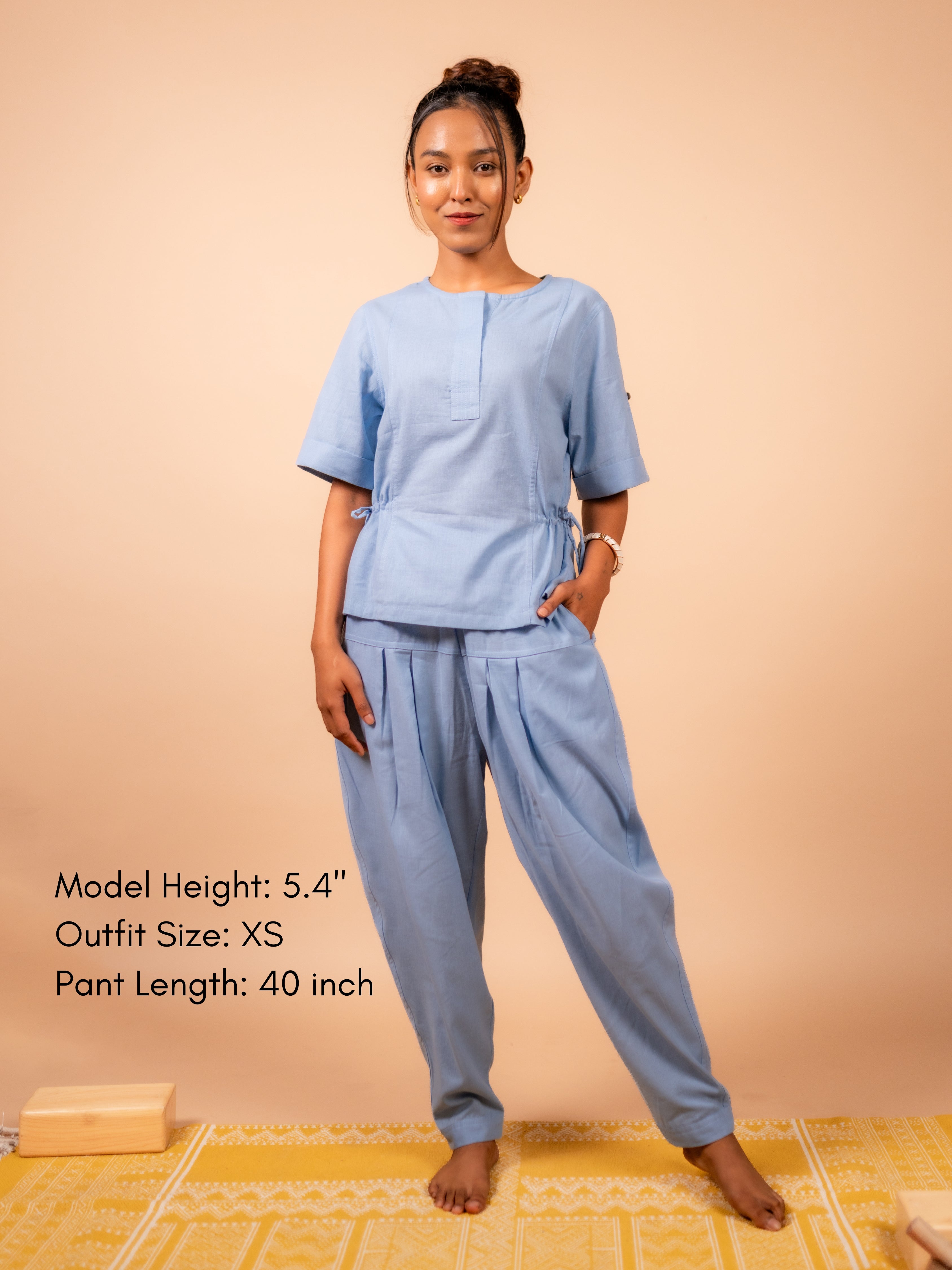 Cotton Yoga Co-ord Set for Women- Powder Blue | Ira