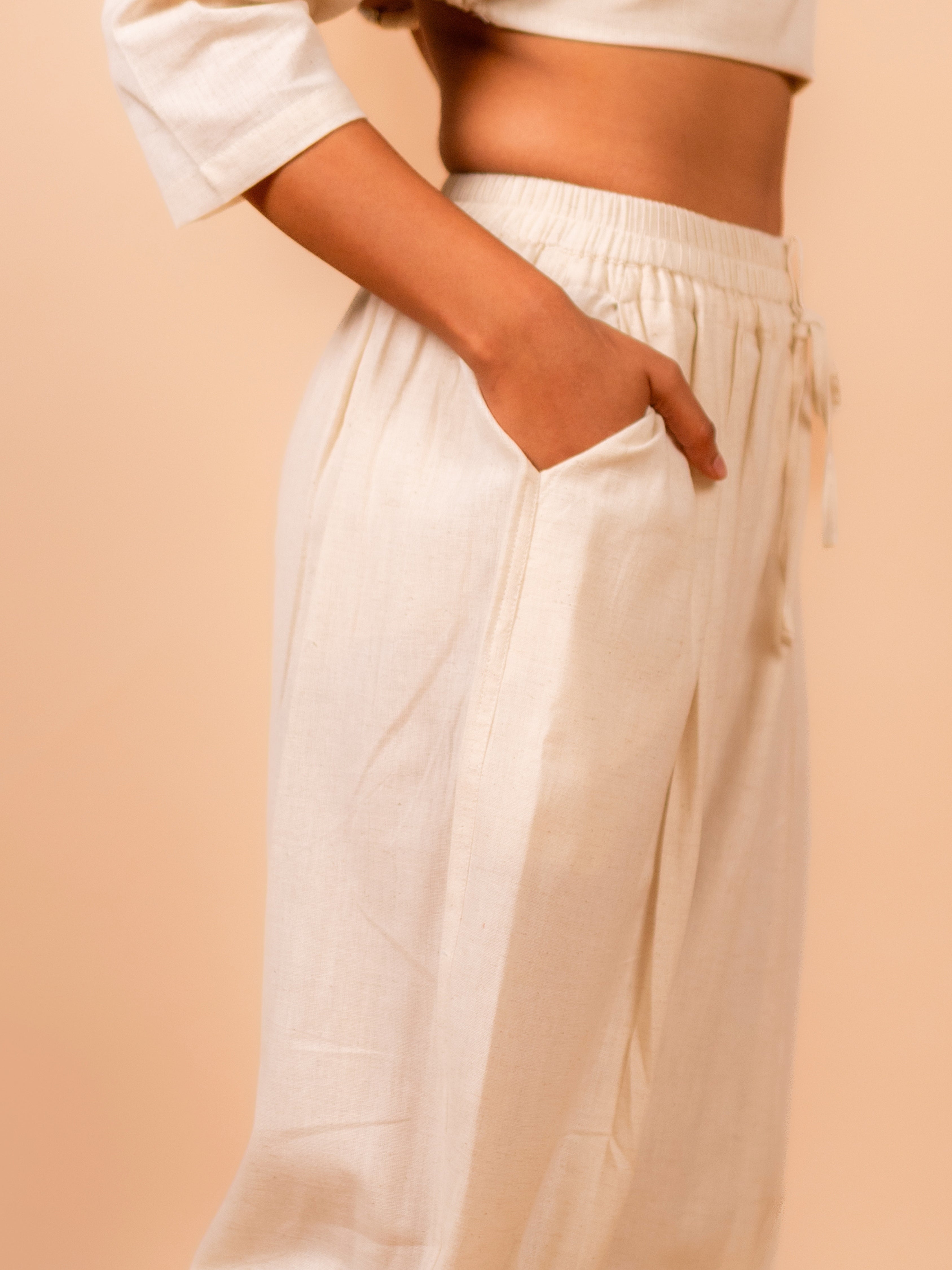 Cotton Yoga Baggy Pants for Women- Off White | Aarohi