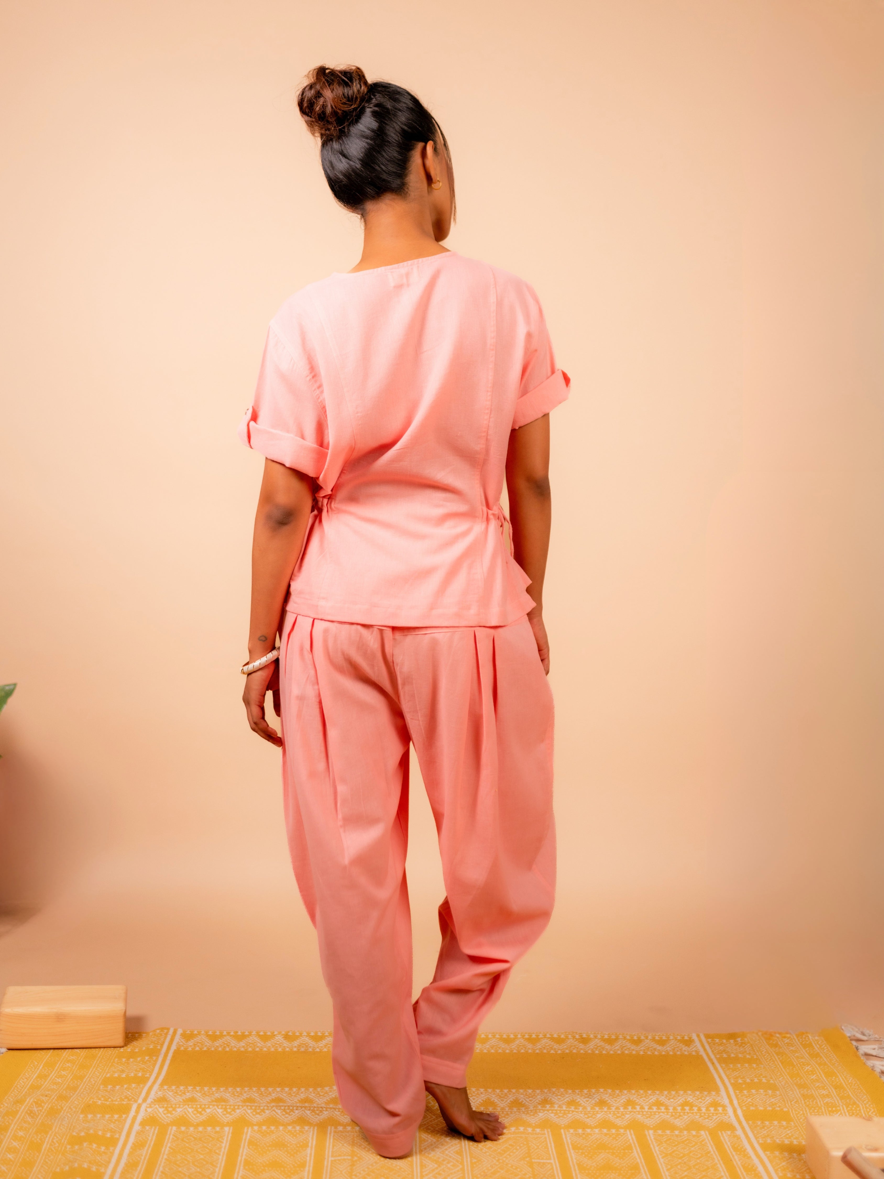 Cotton Yoga Co-ord Set for Women- Peach | Ira