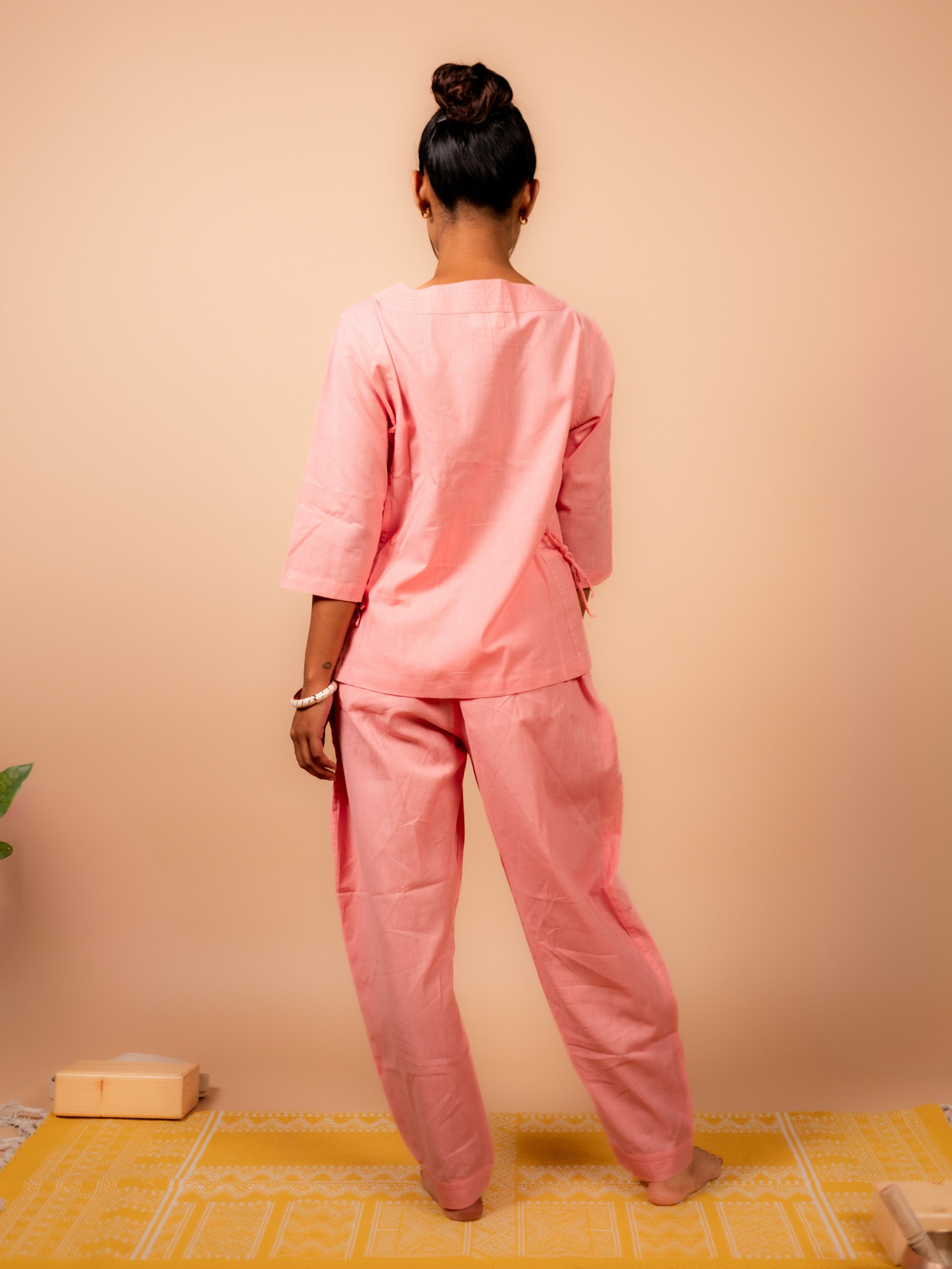 Cotton Yoga Co-ord Set for Women- Peach | Aarohi