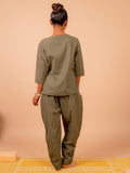 Cotton Yoga Co-ord Set for Women- Olive | Aarohi