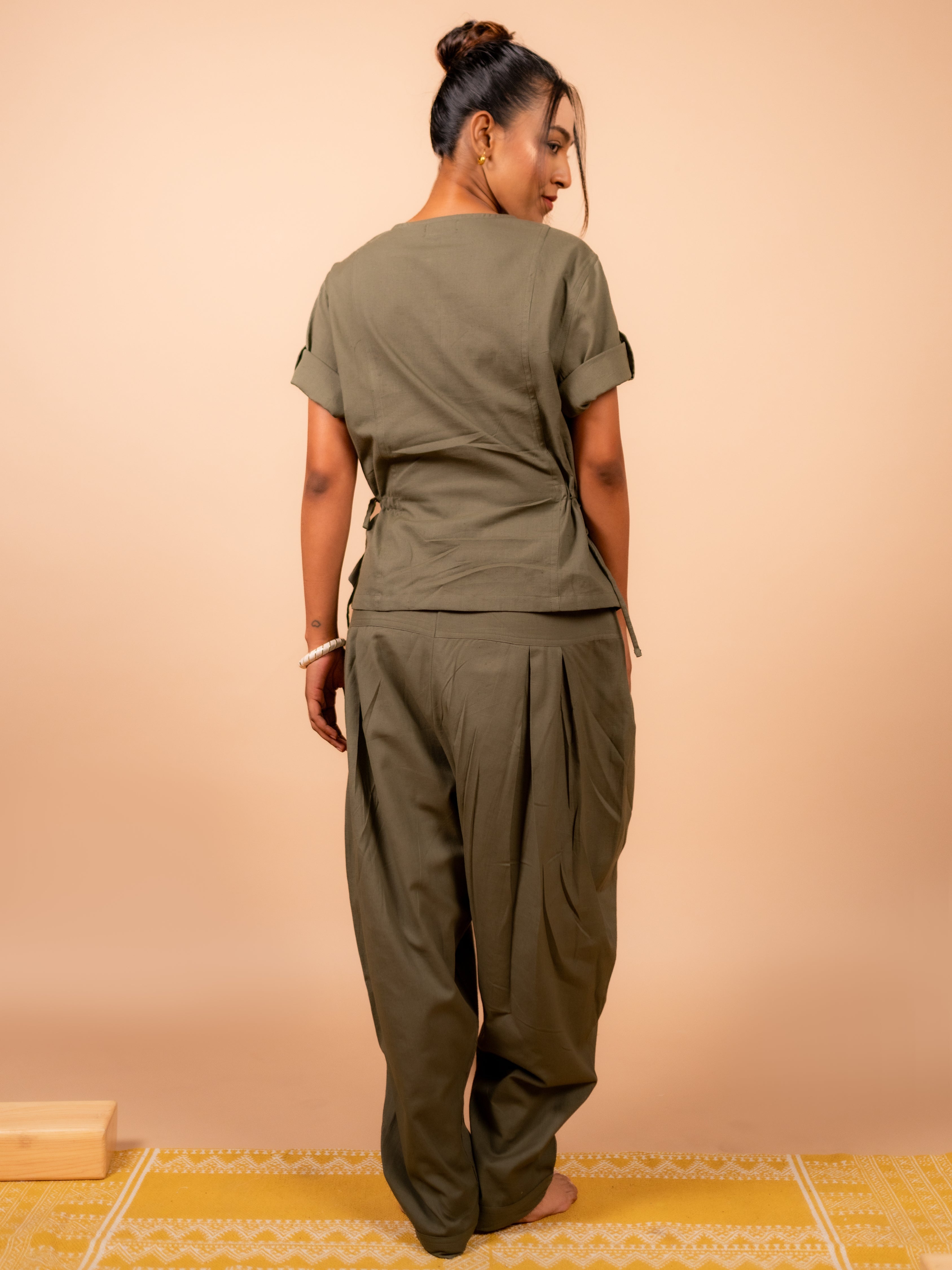 Cotton Yoga Co-ord Set for Women- Olive Green | Ira