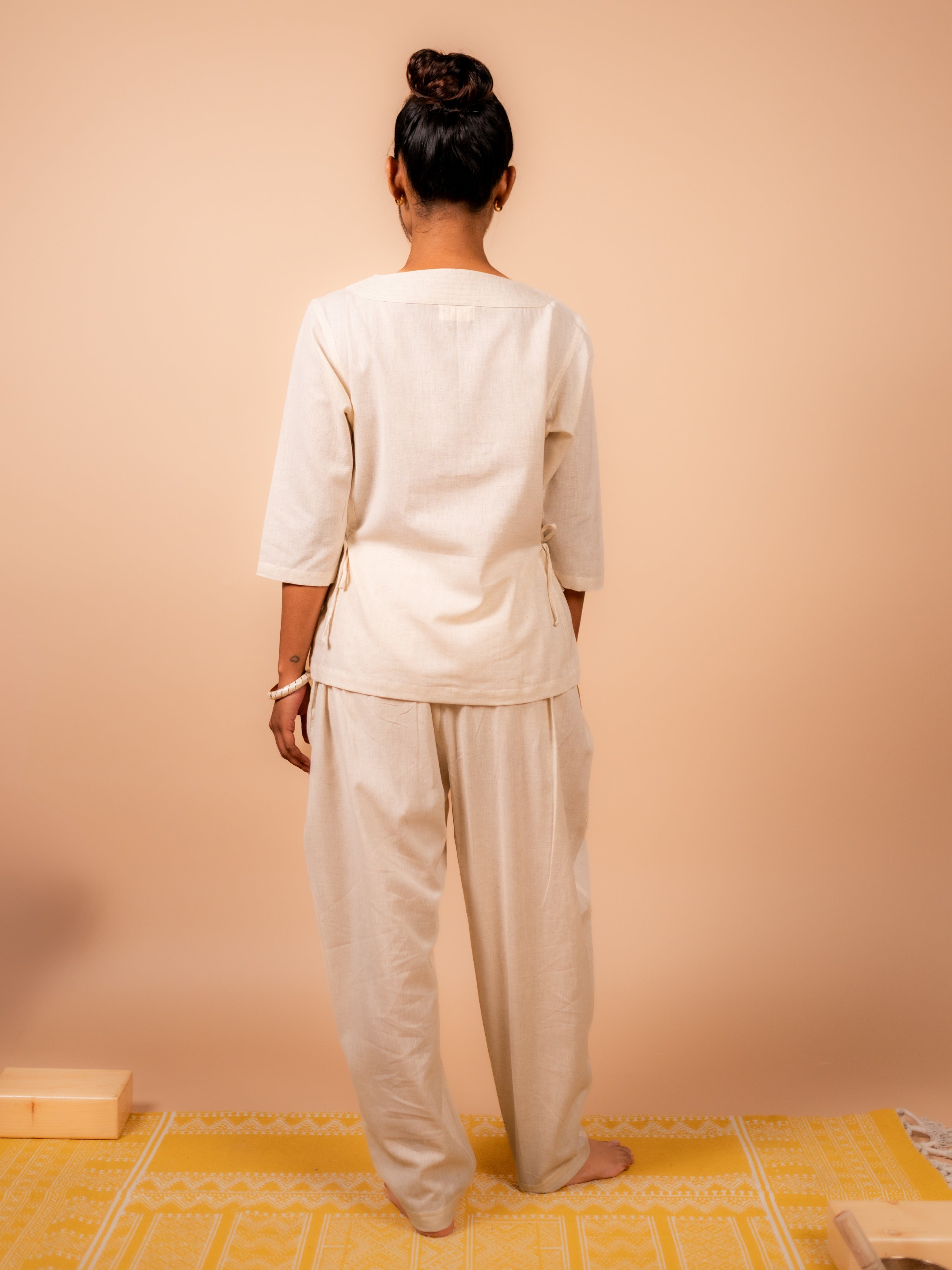 Cotton Yoga Co-ord Set for Women- Off White | Aarohi